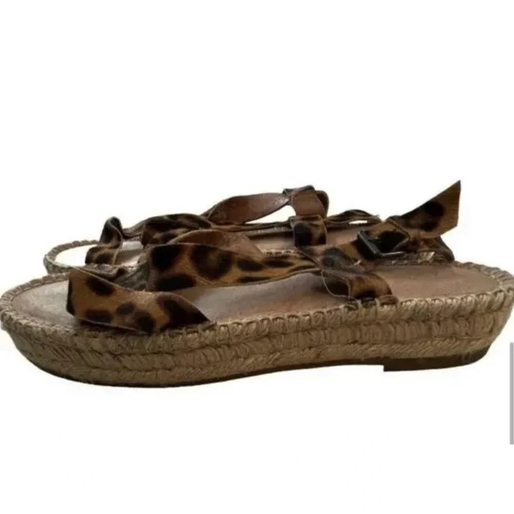 Madewell The Boardwalk Espadrille Sandals Womens Size 8.5 Leopard Calf Hair‎ Tan